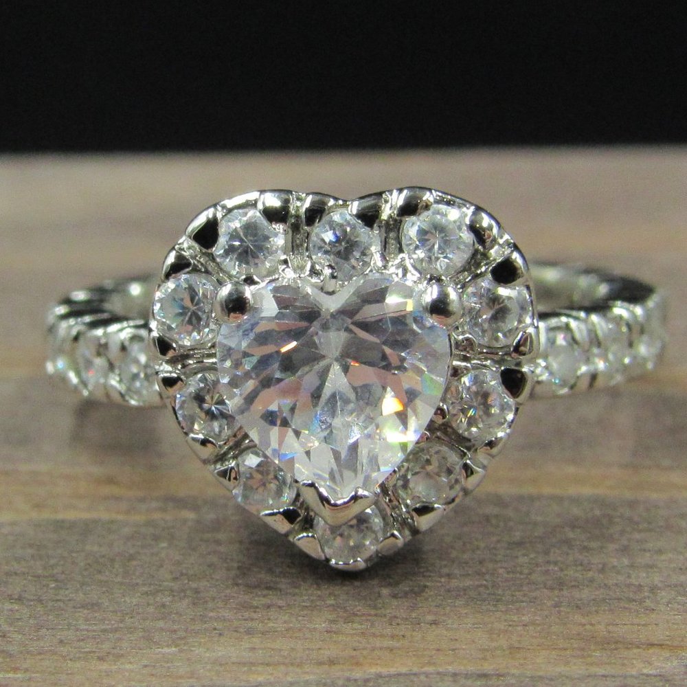 Size 5.25 Sterling Cubic Zirconia Stone Heart Ring